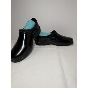 Sloggers Solid Black Patent Rubber Rain Gardening Shoes Women’s Size 8
